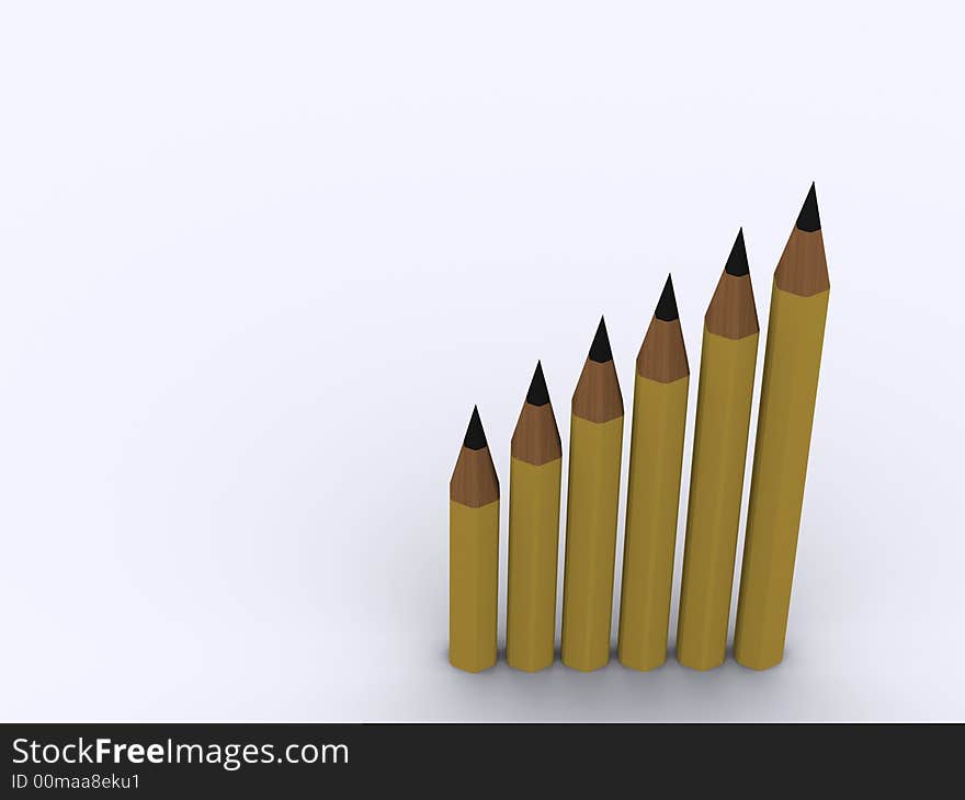 Conceptual six pencil in diagram - 3d render. Conceptual six pencil in diagram - 3d render