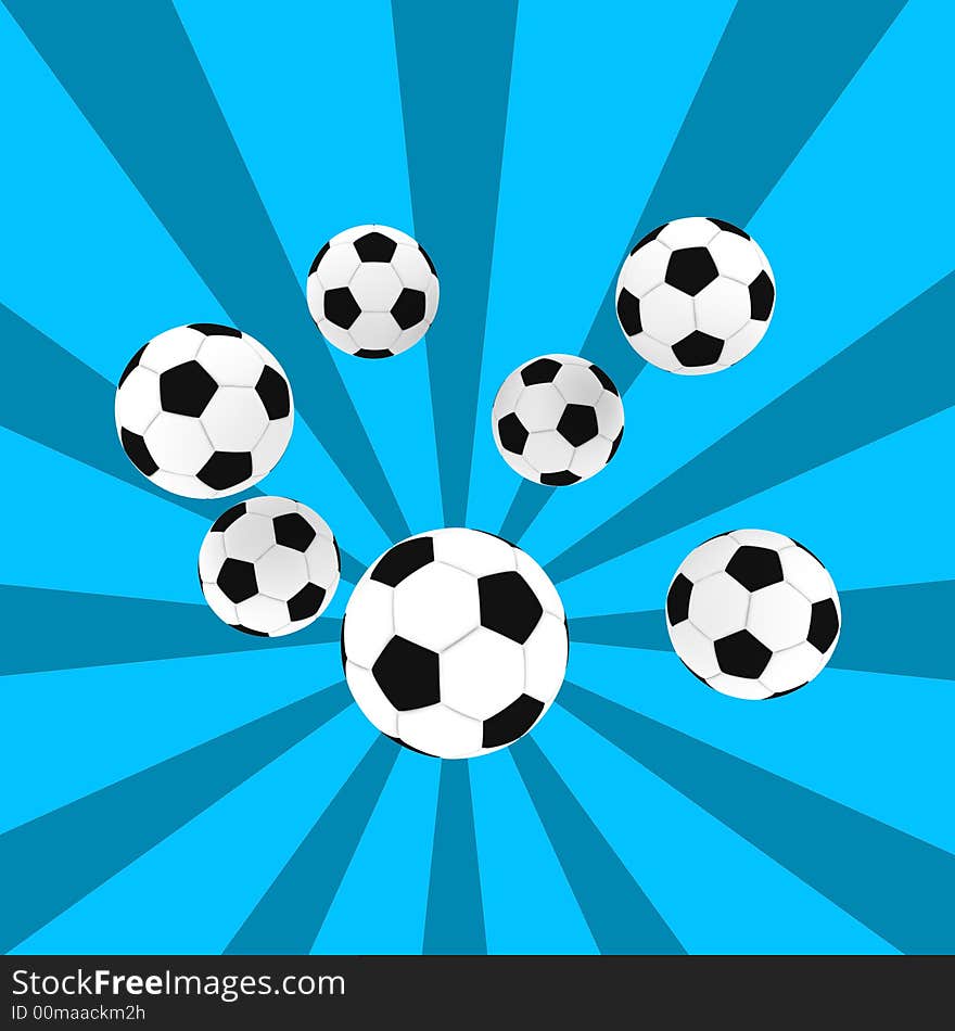 Soccer balls on blue retro background