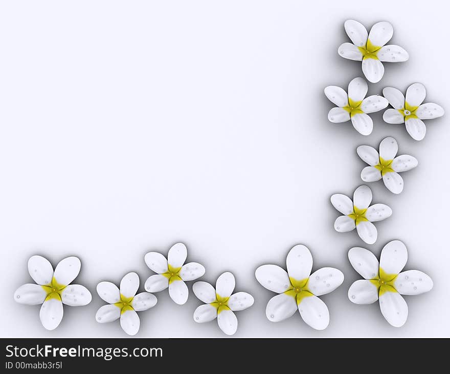 White flowers frame on white background - rendered in 3d