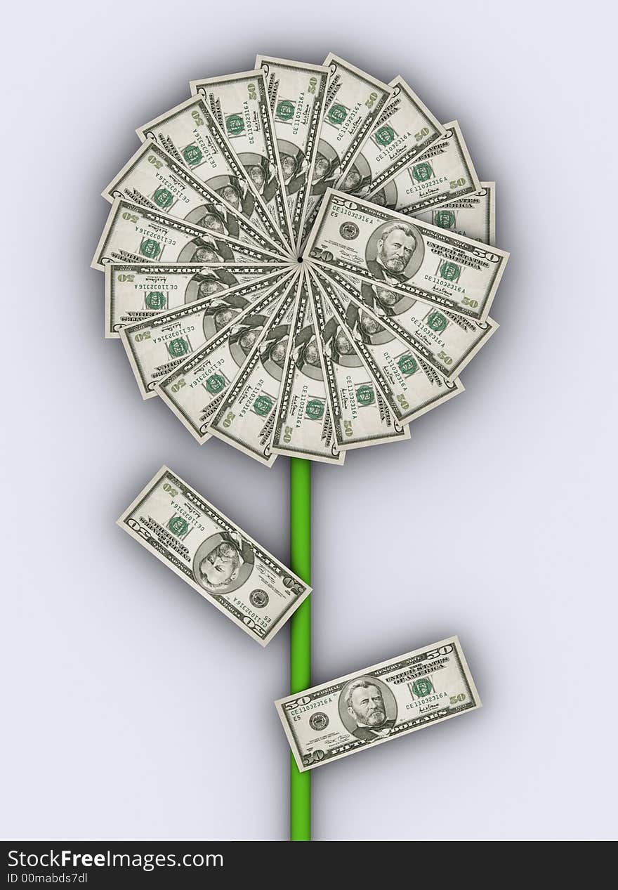 Flower dollars on white background - rendered in 3d. Flower dollars on white background - rendered in 3d