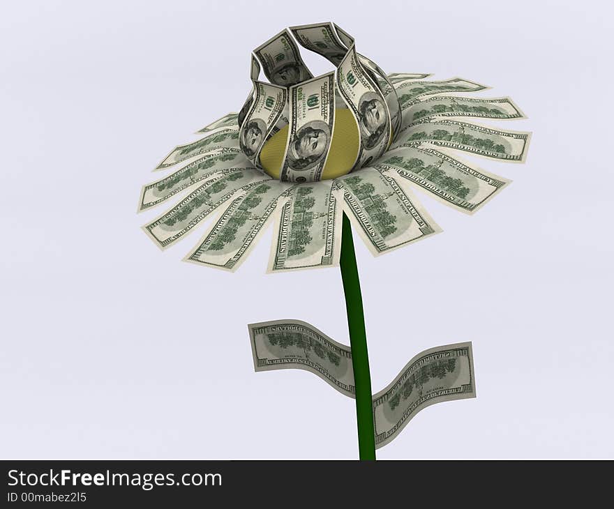 A flower dollars on white background  rendered in 3d. A flower dollars on white background  rendered in 3d