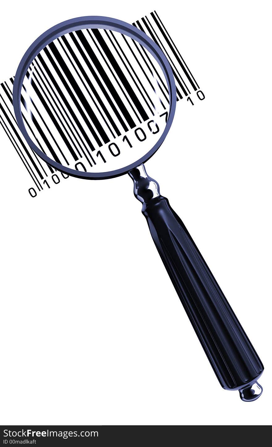 Conceptual magnifying glass and barcode - 3d render. Conceptual magnifying glass and barcode - 3d render