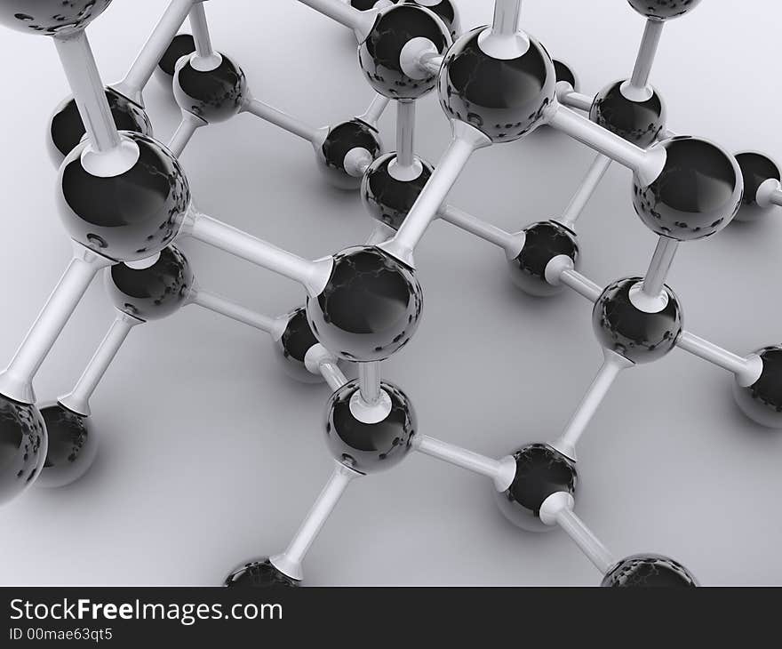 Conceptual model of molecular structure - rendered in 3d. Conceptual model of molecular structure - rendered in 3d