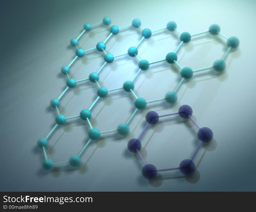 Conceptual model of molecular structure - rendered in 3d. Conceptual model of molecular structure - rendered in 3d