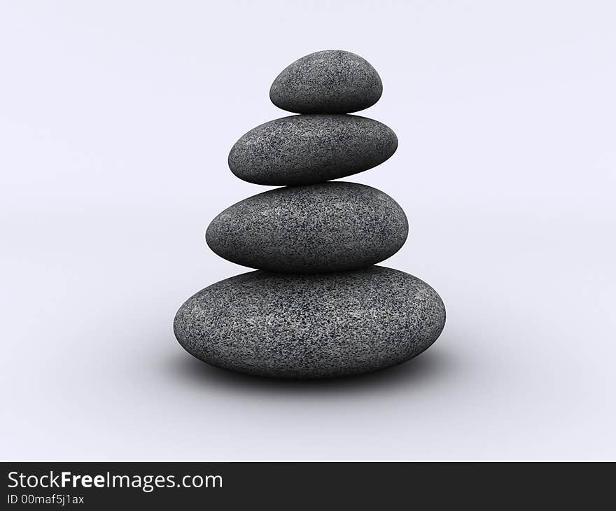 Conceptual stack of stones on white background - 3d render. Conceptual stack of stones on white background - 3d render