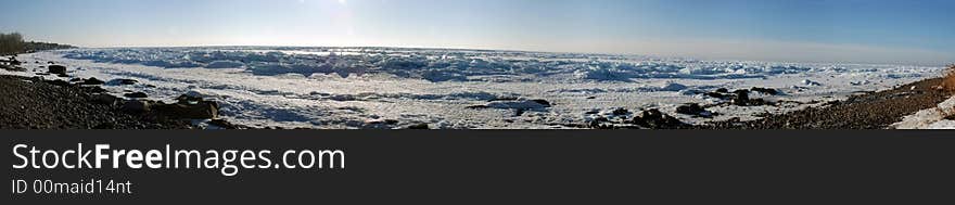 The frozen shoreline of Lake Superior.