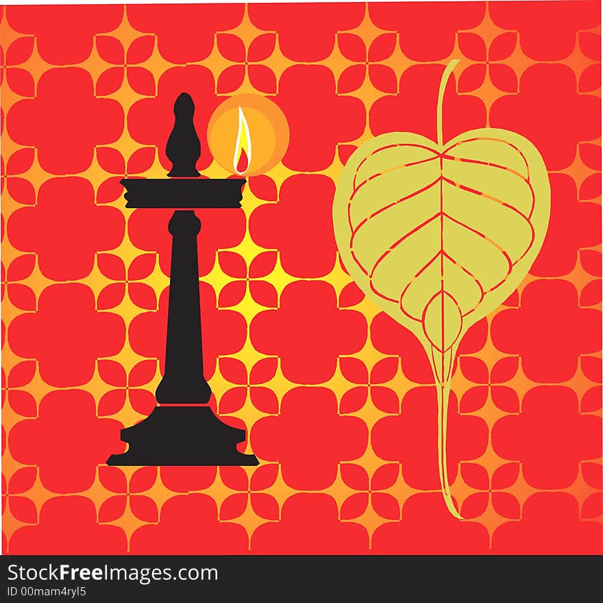 Banyan leaf with ethnic lamp