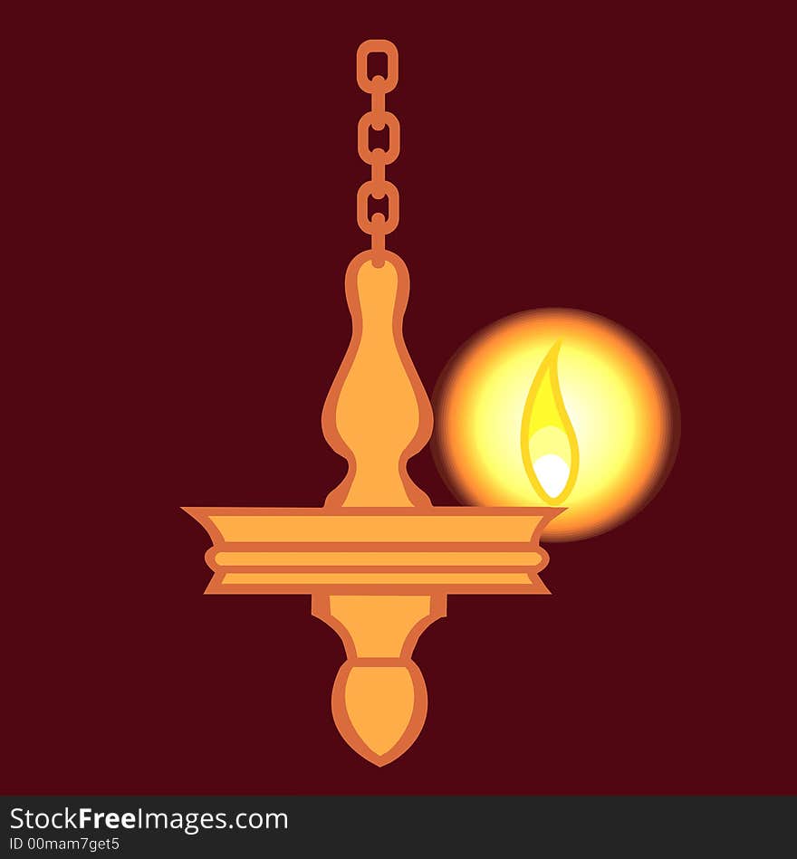 Illustration of golden hanging lamp with light