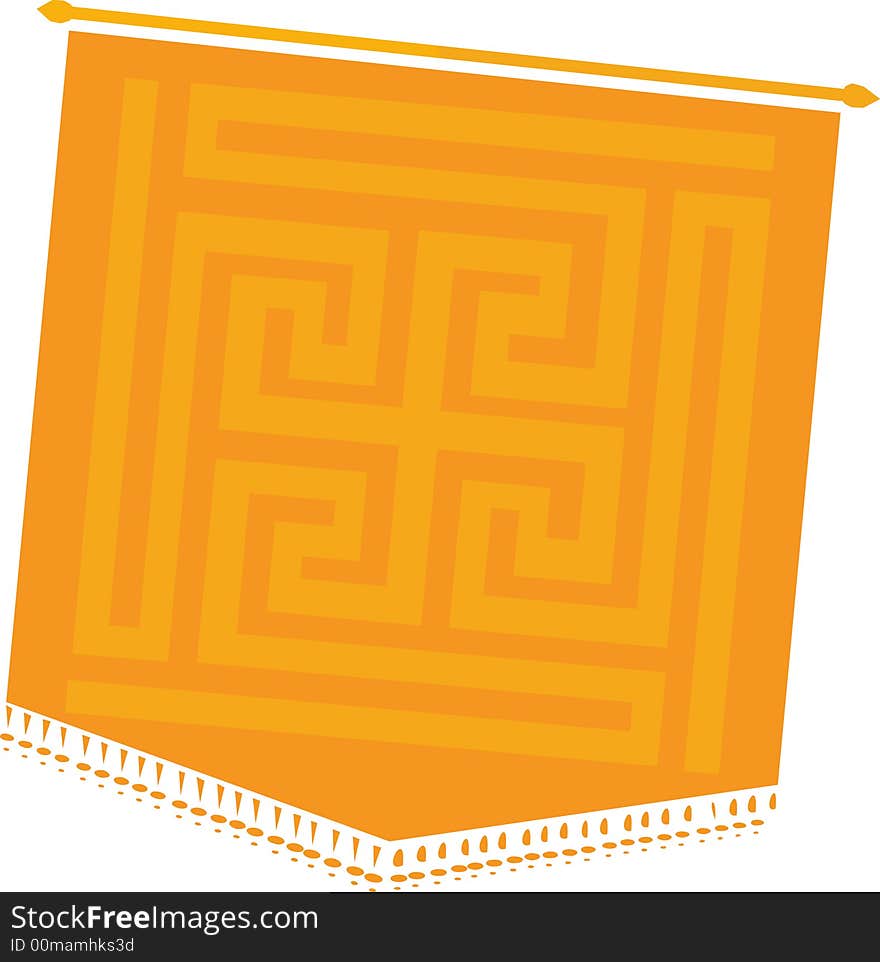 Illustration of old message flag with quilt with swastik symbol