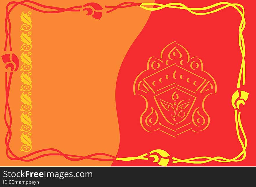 Illustration of  Goddess face in red with decoration