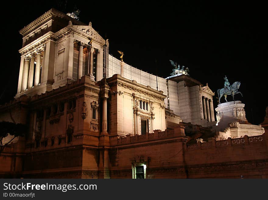 Altar of the Fatherland - War Memorial - National Monument (Piazza Venezia - Venice Square - in Rome - Italy) / Night / Under Restoration work. Altar of the Fatherland - War Memorial - National Monument (Piazza Venezia - Venice Square - in Rome - Italy) / Night / Under Restoration work