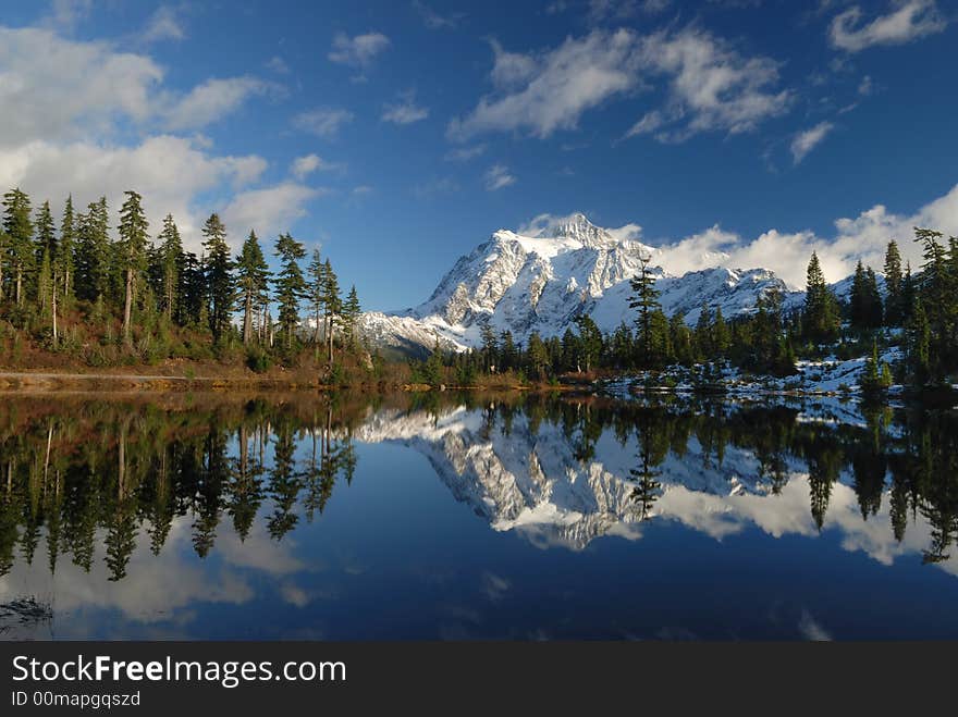 Picture lake and mount shuksan reflected in water