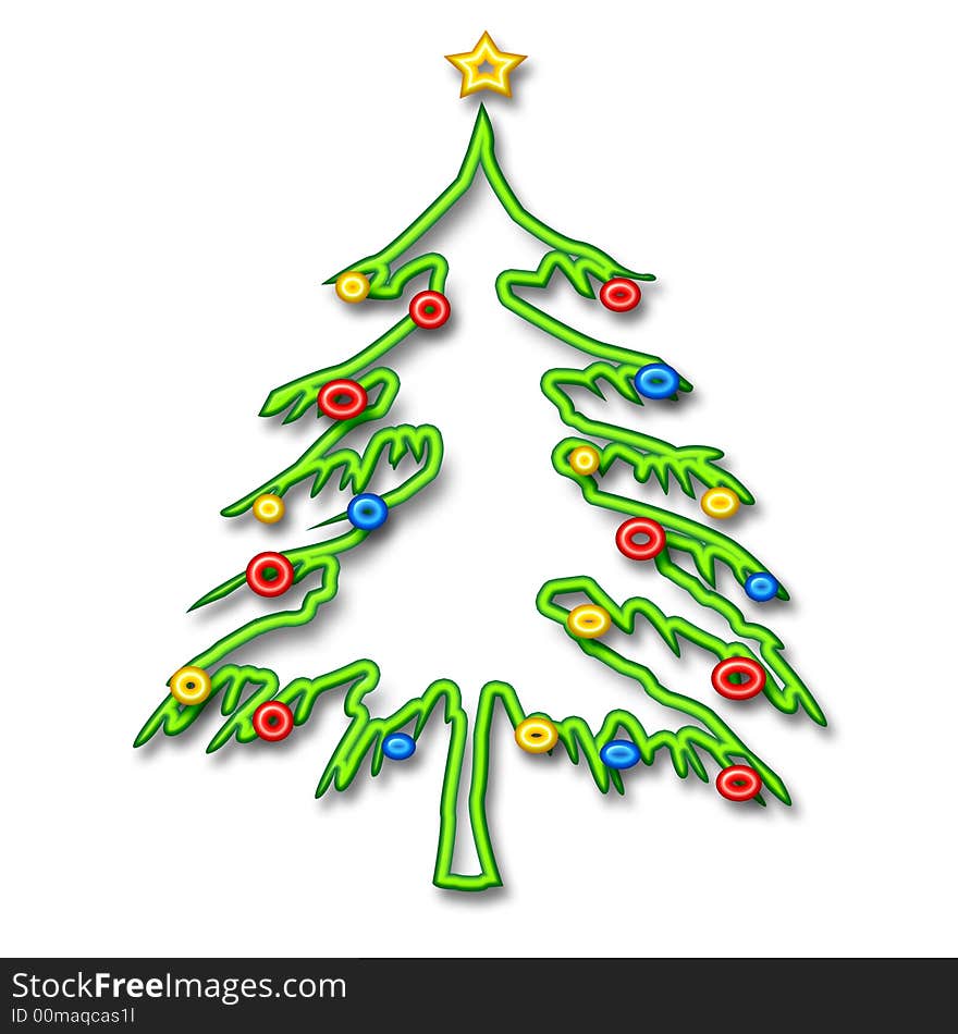 Tubular Christmas tree with ornaments  on  background. Tubular Christmas tree with ornaments  on  background