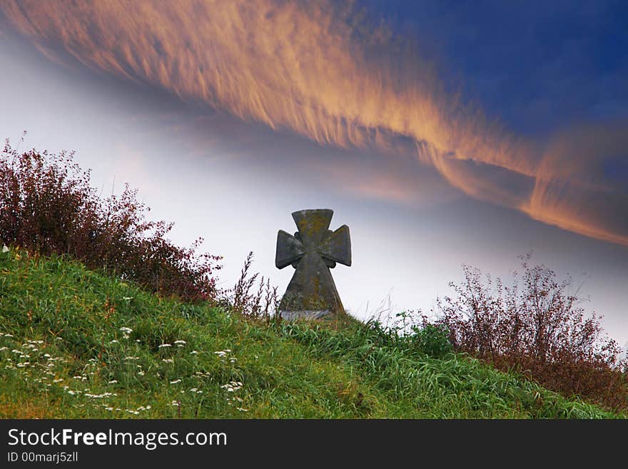 Graveyard and dramatic clouds