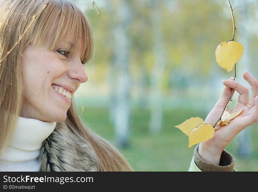 Portrait of a young girl with leaves. Portrait of a young girl with leaves