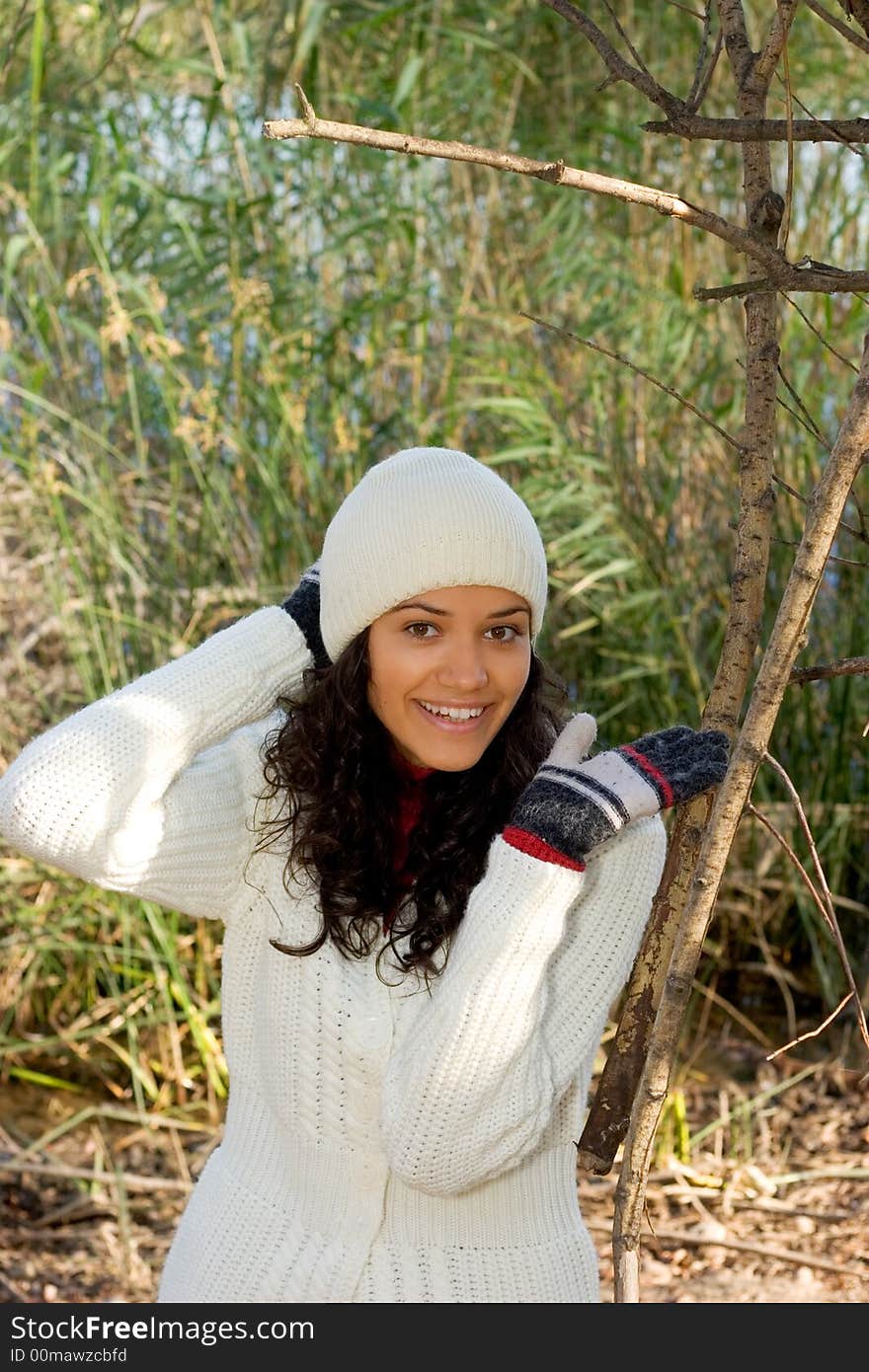 Beautiful winter girl in nature