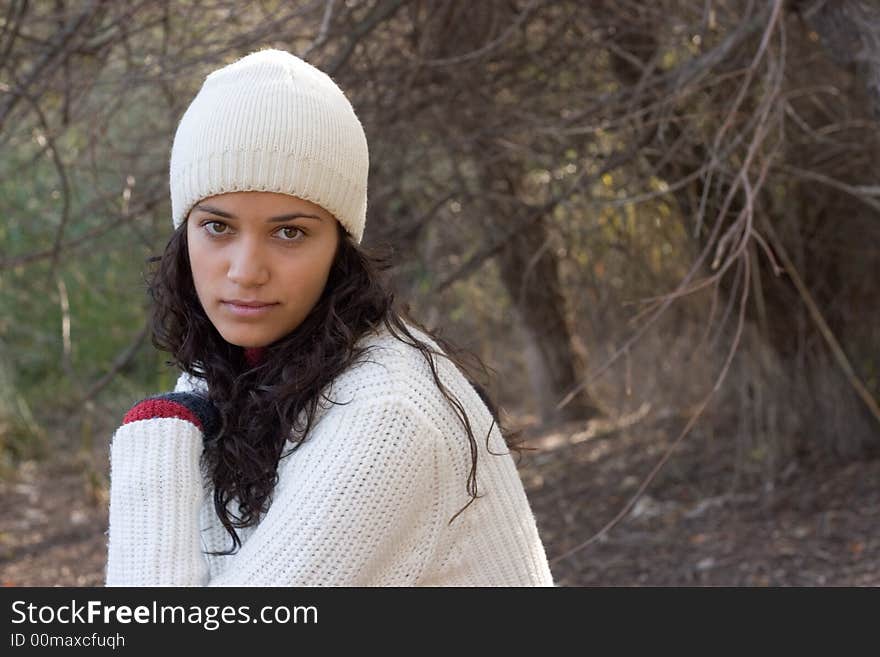 Beautiful winter girl in nature