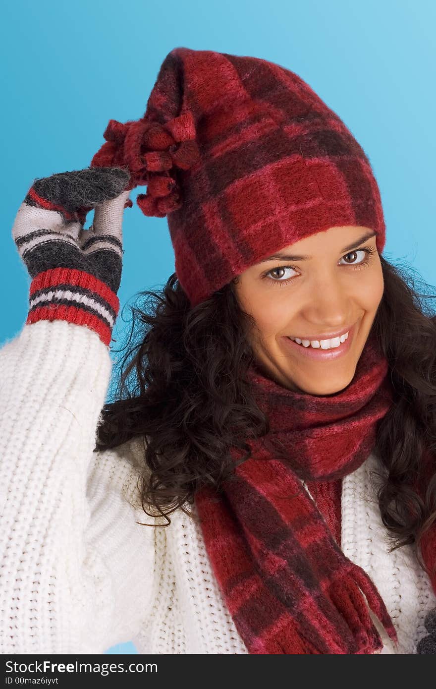 Winter girl isolated on blue background