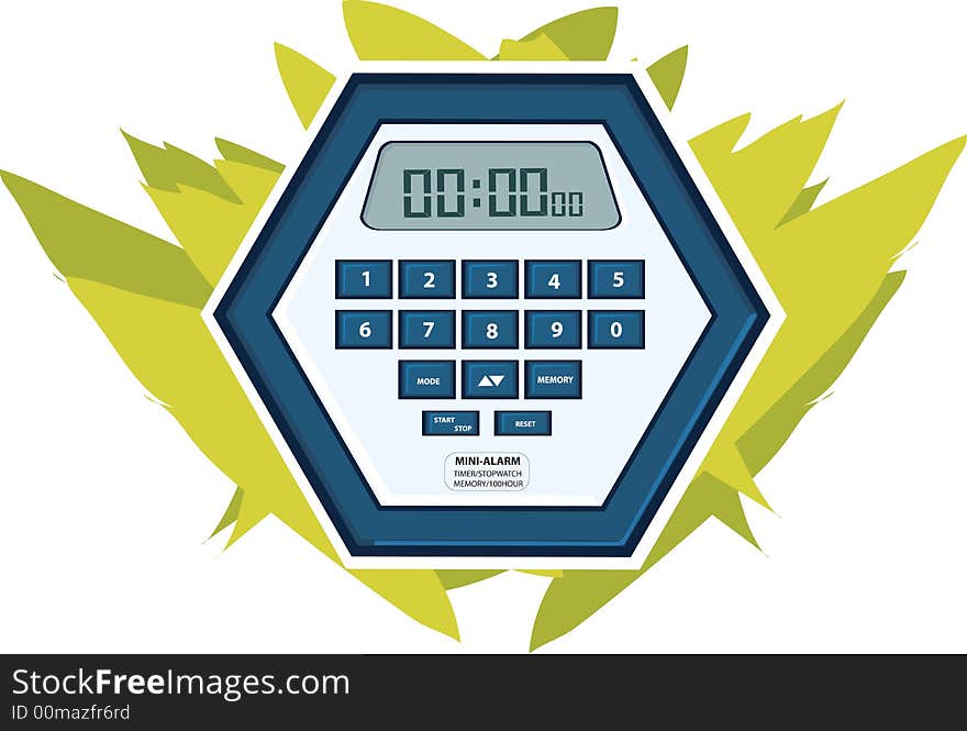 Illustration of digitalStop watch on yellow background