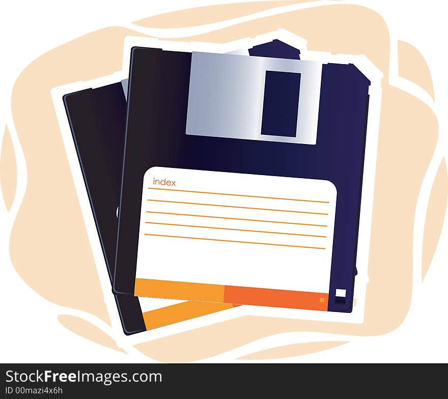 Illustration of two empty lablled floppy discs. Illustration of two empty lablled floppy discs