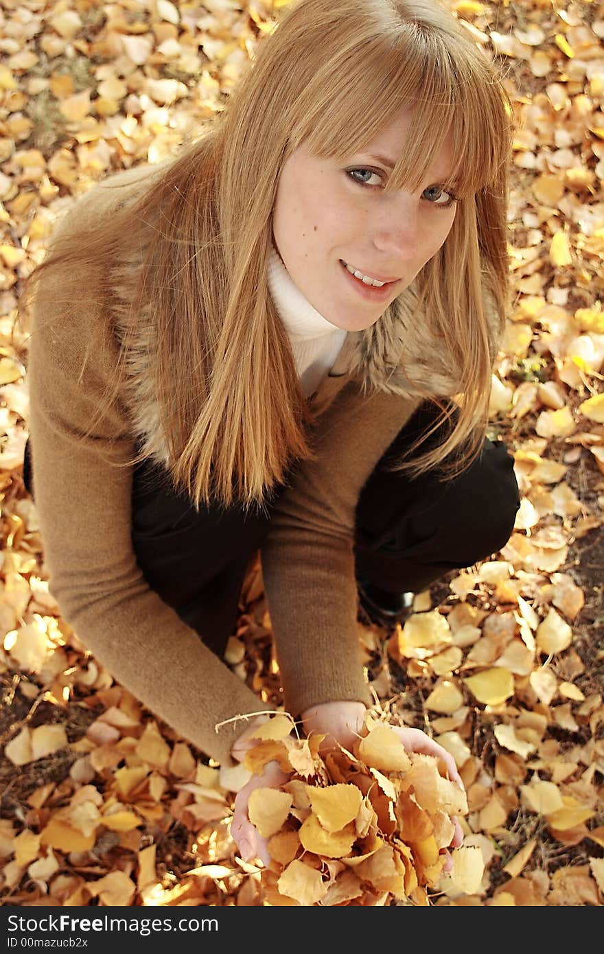 Portrait of a young girl with leaves. Portrait of a young girl with leaves