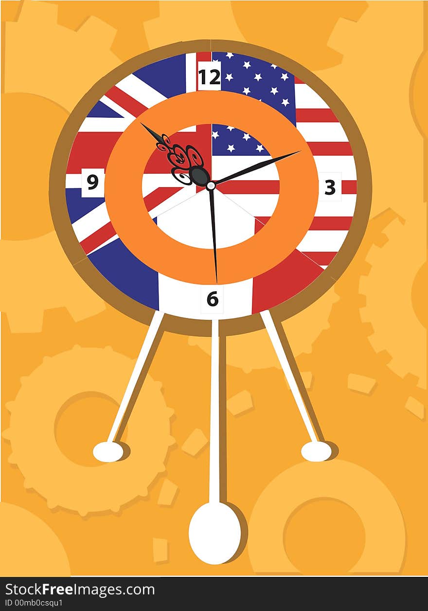 Illustration of Wall clock with U.K flag and pendulams