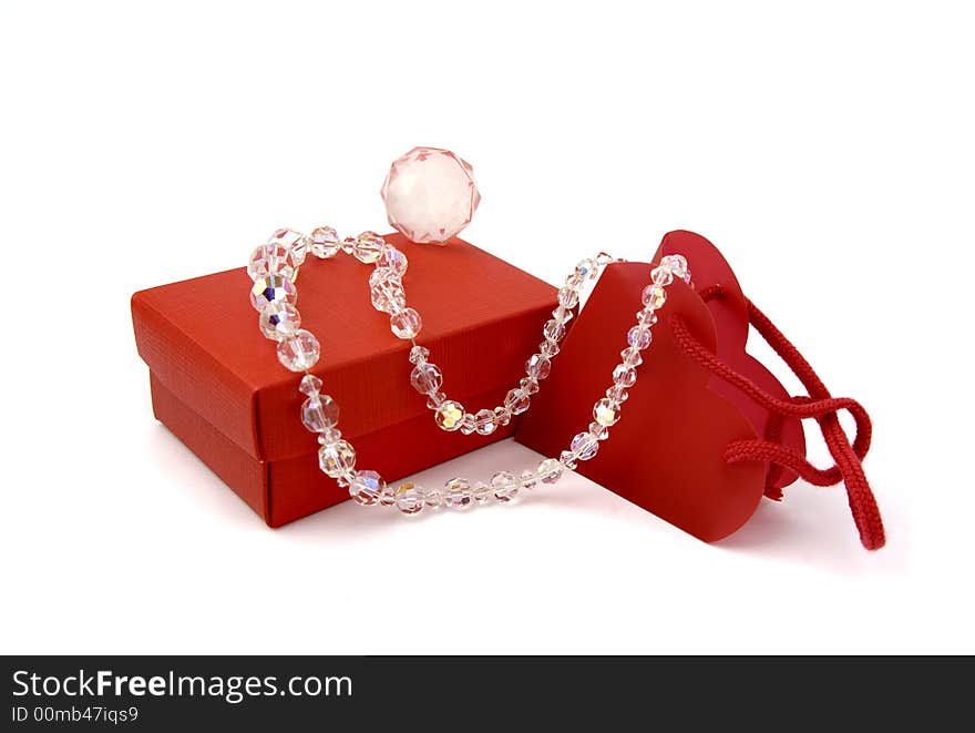 Christmas gift composed by red box and necklace of stones