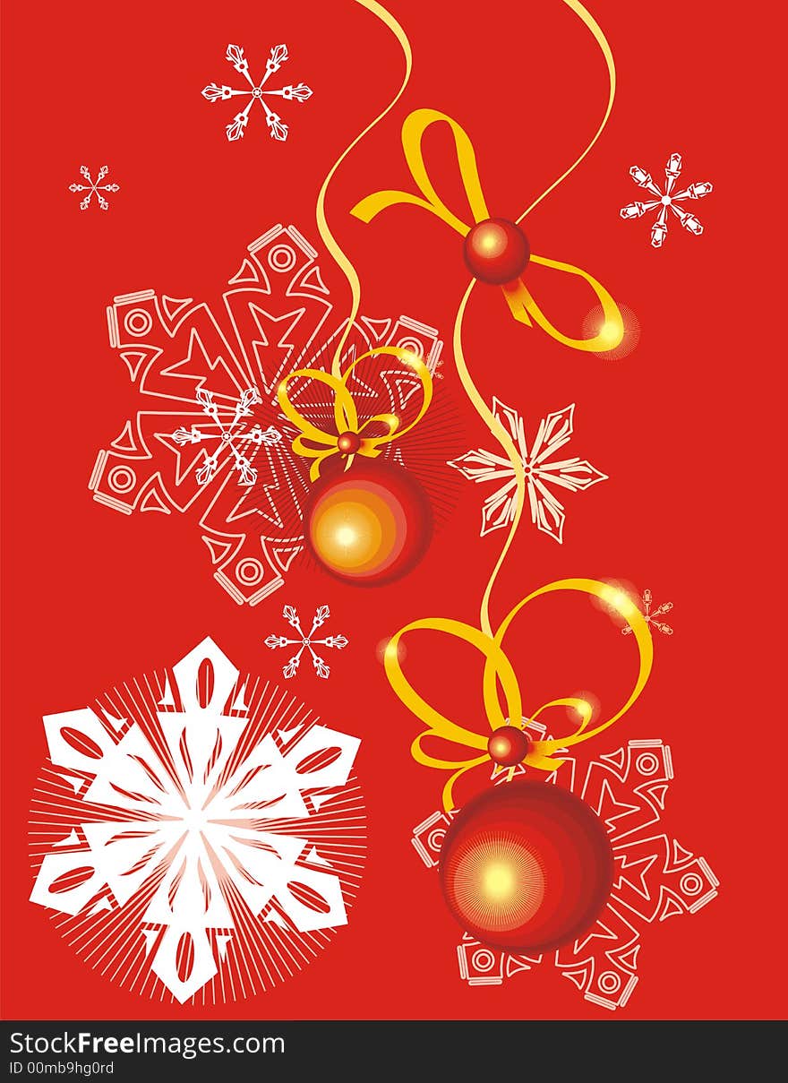 Winter holiday background with snowflakes and ribbons,  illustration.