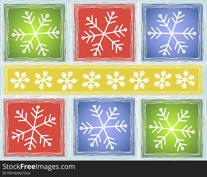 A background illustration featuring various rustic tiles with snowflakes set on various colors. A background illustration featuring various rustic tiles with snowflakes set on various colors