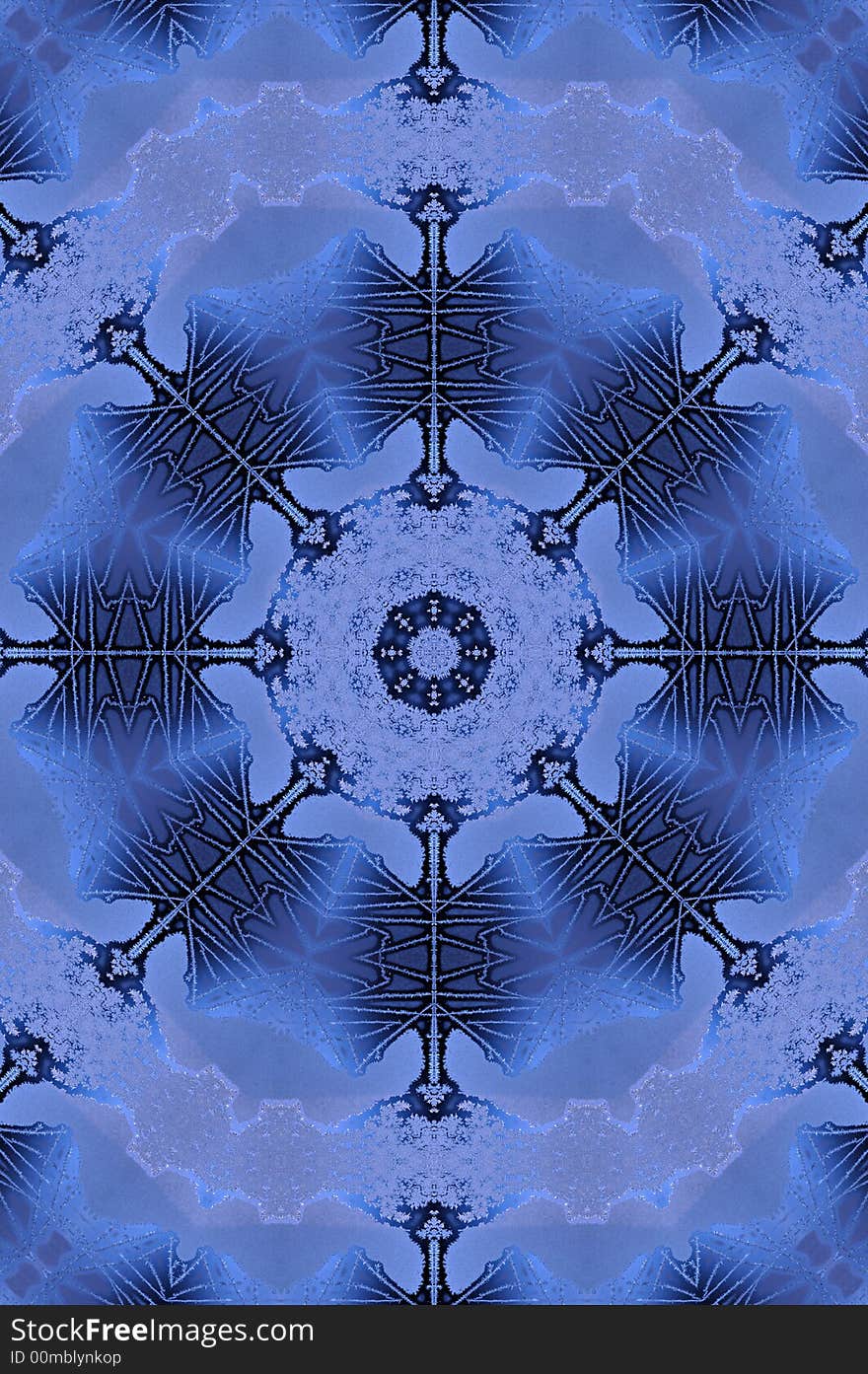 A beautiful blue snowflake made from real frost in a kaleidoscope grunge background. A beautiful blue snowflake made from real frost in a kaleidoscope grunge background