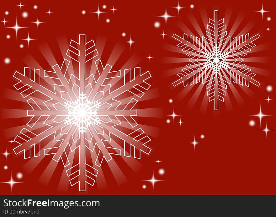 Snowflakes with lights on red background. Snowflakes with lights on red background