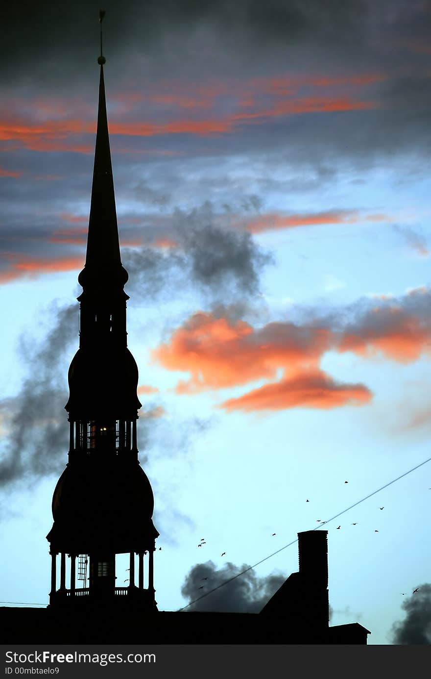 Silhouette of St. Peters Church in Riga, Latvia. Silhouette of St. Peters Church in Riga, Latvia