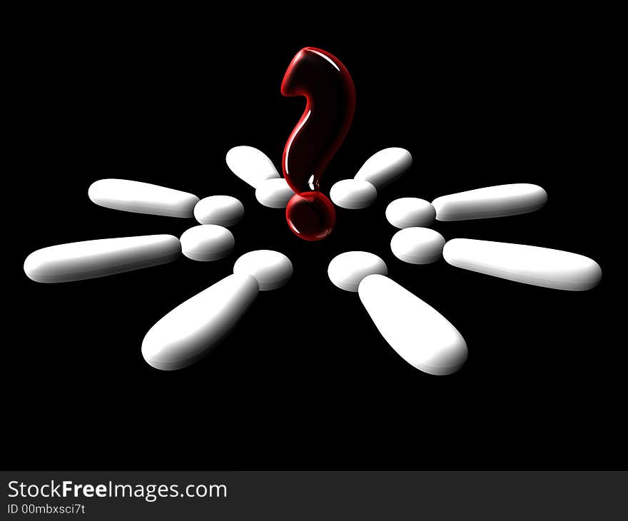 Conceptual 3d illustration of a question mark with exclamation marks