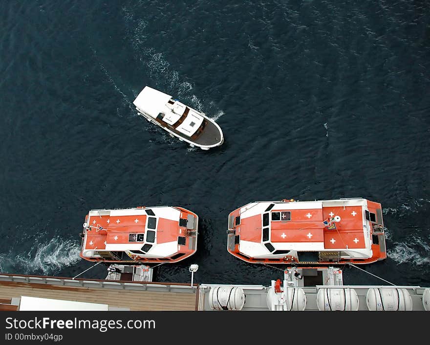 Disembark from big cruiser ship. Disembark from big cruiser ship