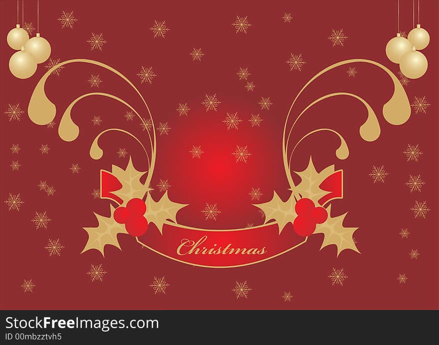 Christmas background with gold snowflakes on red background