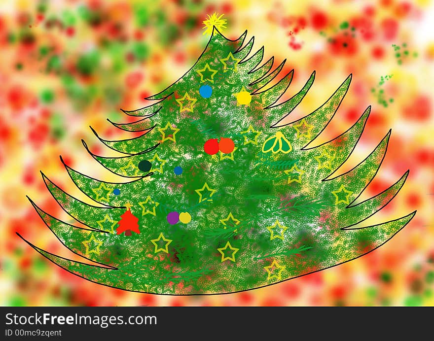 Colored background withChristmas tree, lights, feast