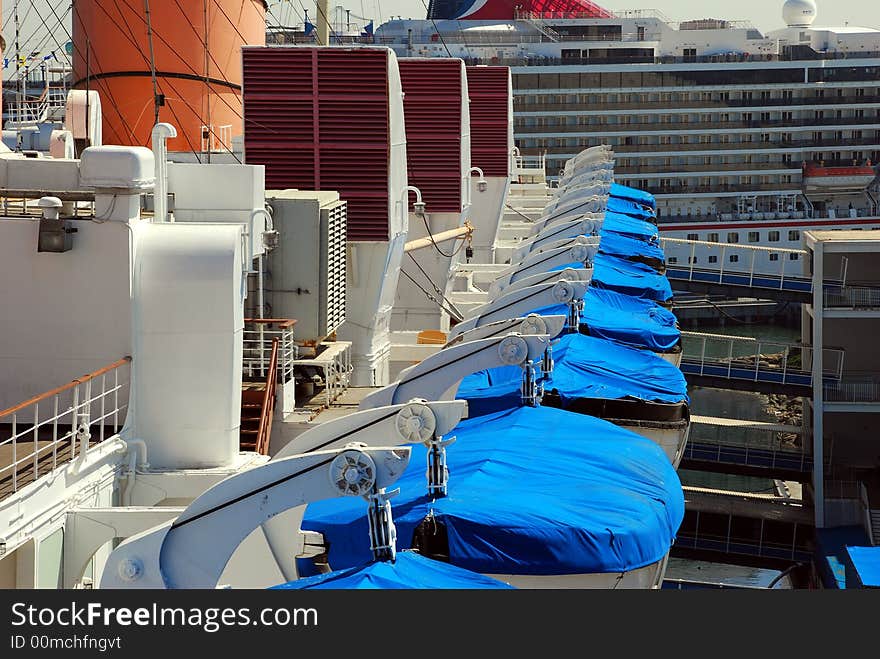 Life Boats on the Queen Mary docked at Long Beach California