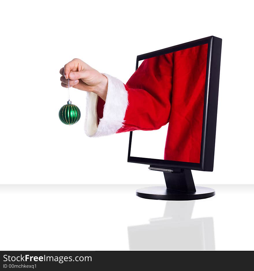 Santa clause with a ball coming out of a monitor. Santa clause with a ball coming out of a monitor