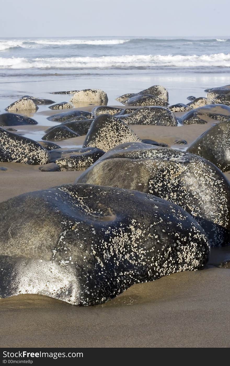 Pile of stones  on the ocean shore