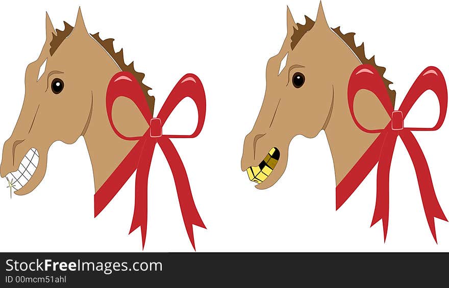 Two different gift horses; one with perfect gleaming teeth and one with yellow and missing teeth. Use one, the other, or both!. Two different gift horses; one with perfect gleaming teeth and one with yellow and missing teeth. Use one, the other, or both!