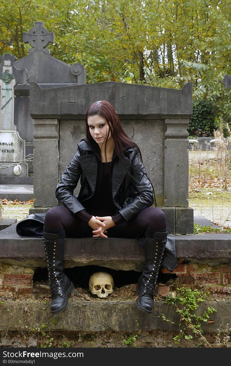 Woman in cemetery