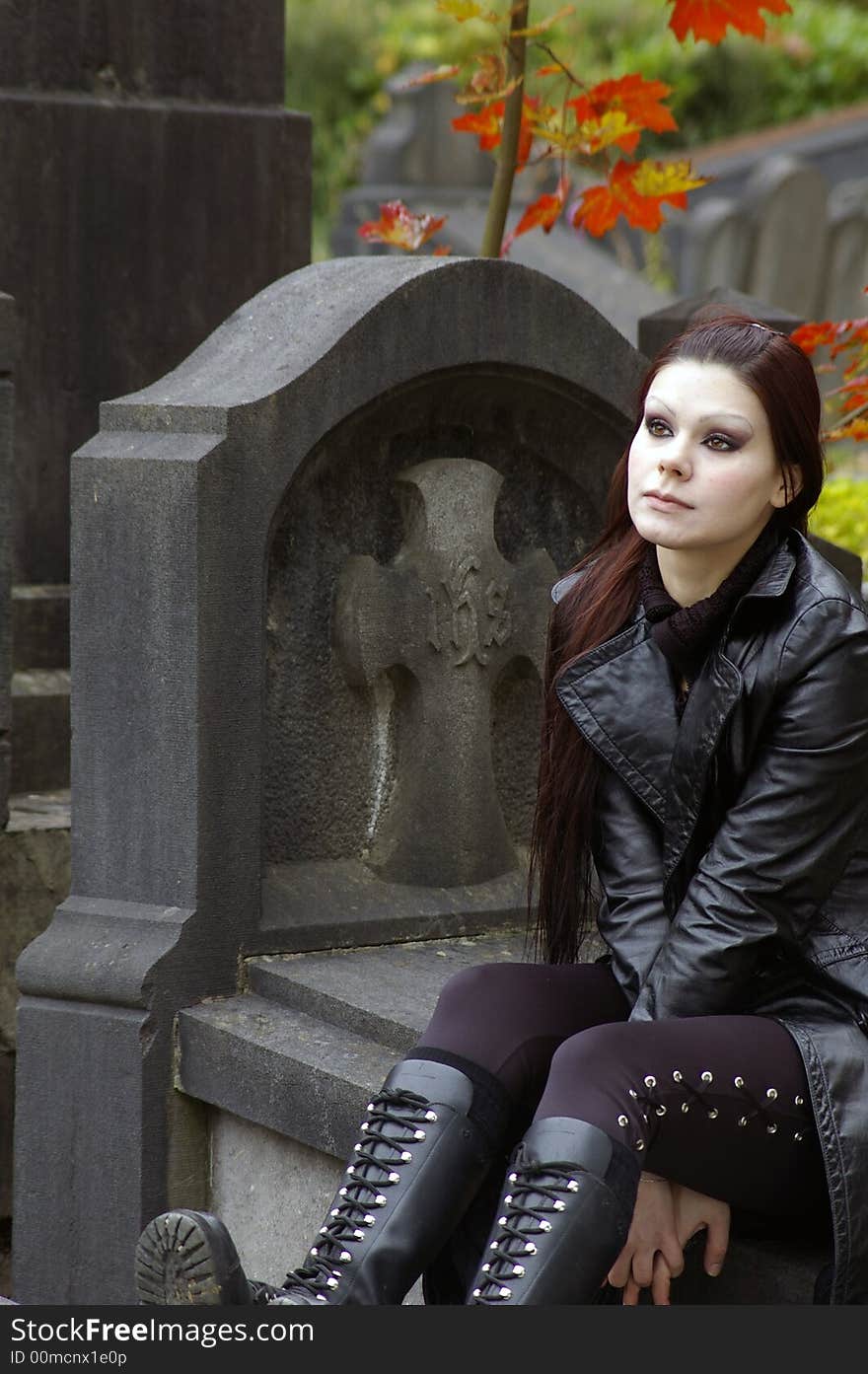 Woman in cemetery