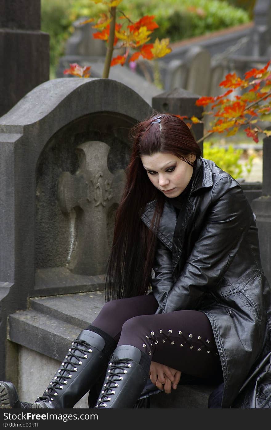 Woman in cemetery