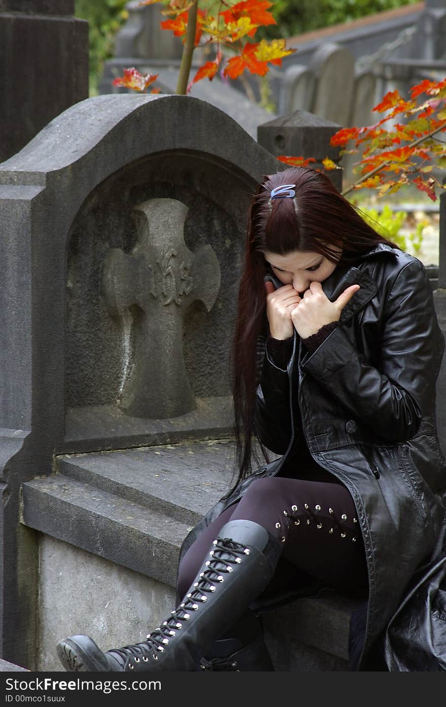 Woman in cemetery