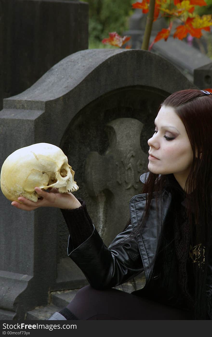 Woman in cemetery