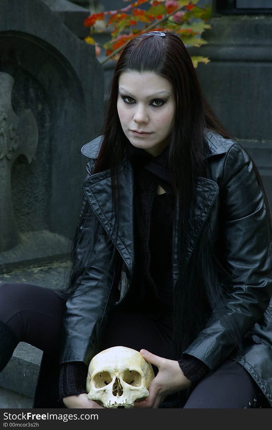 Woman in cemetery