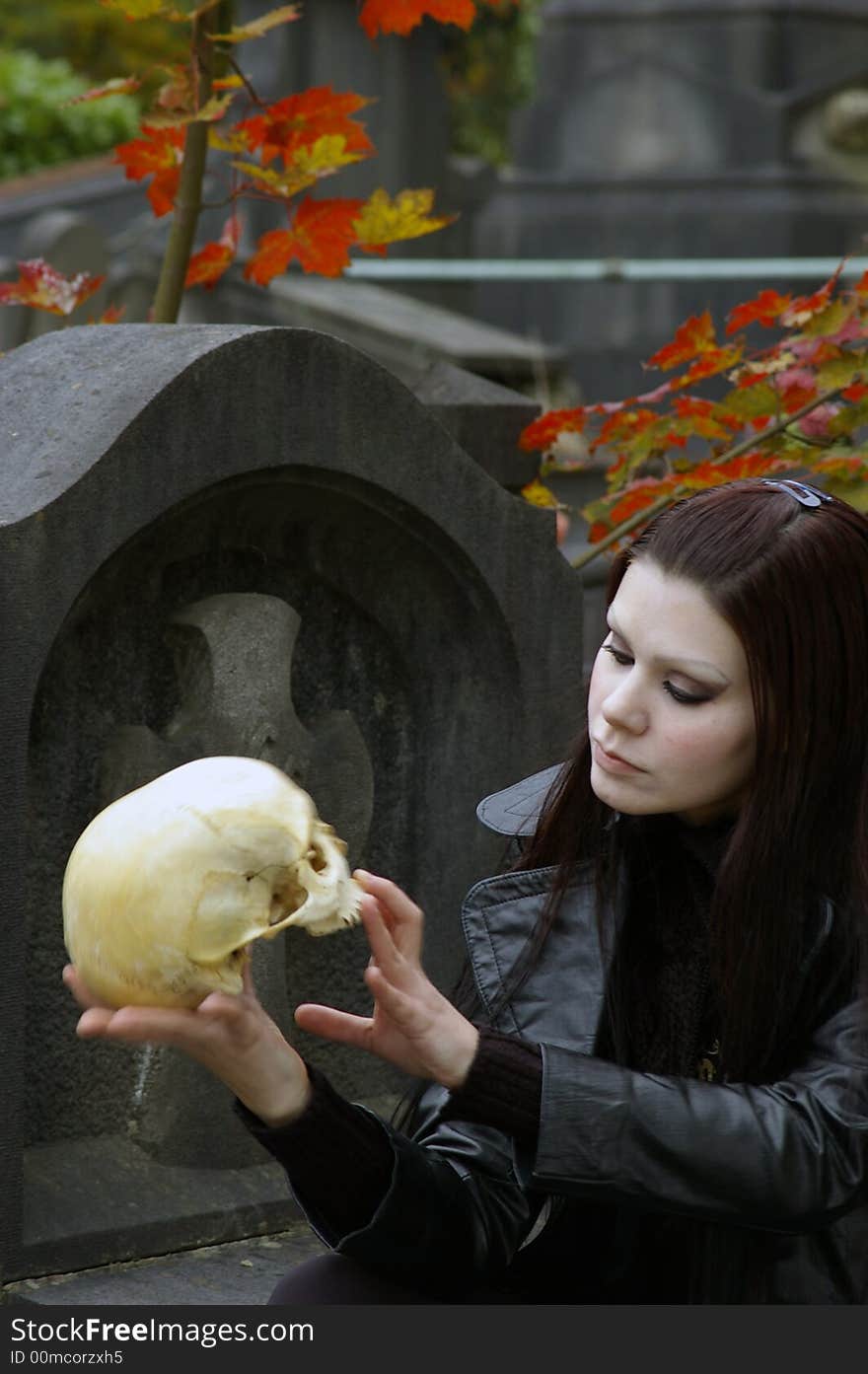 Woman in cemetery