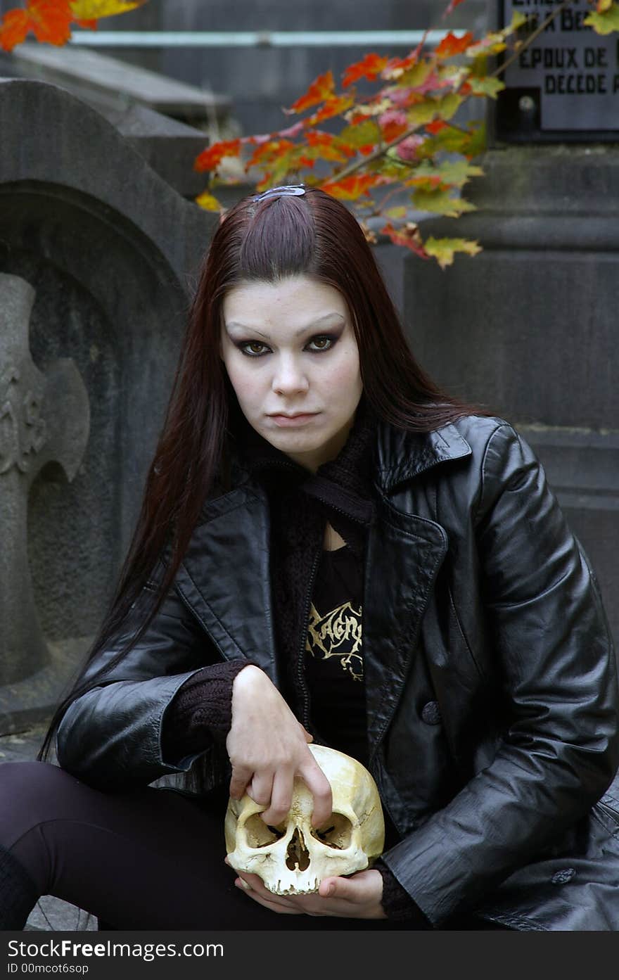 Woman in cemetery