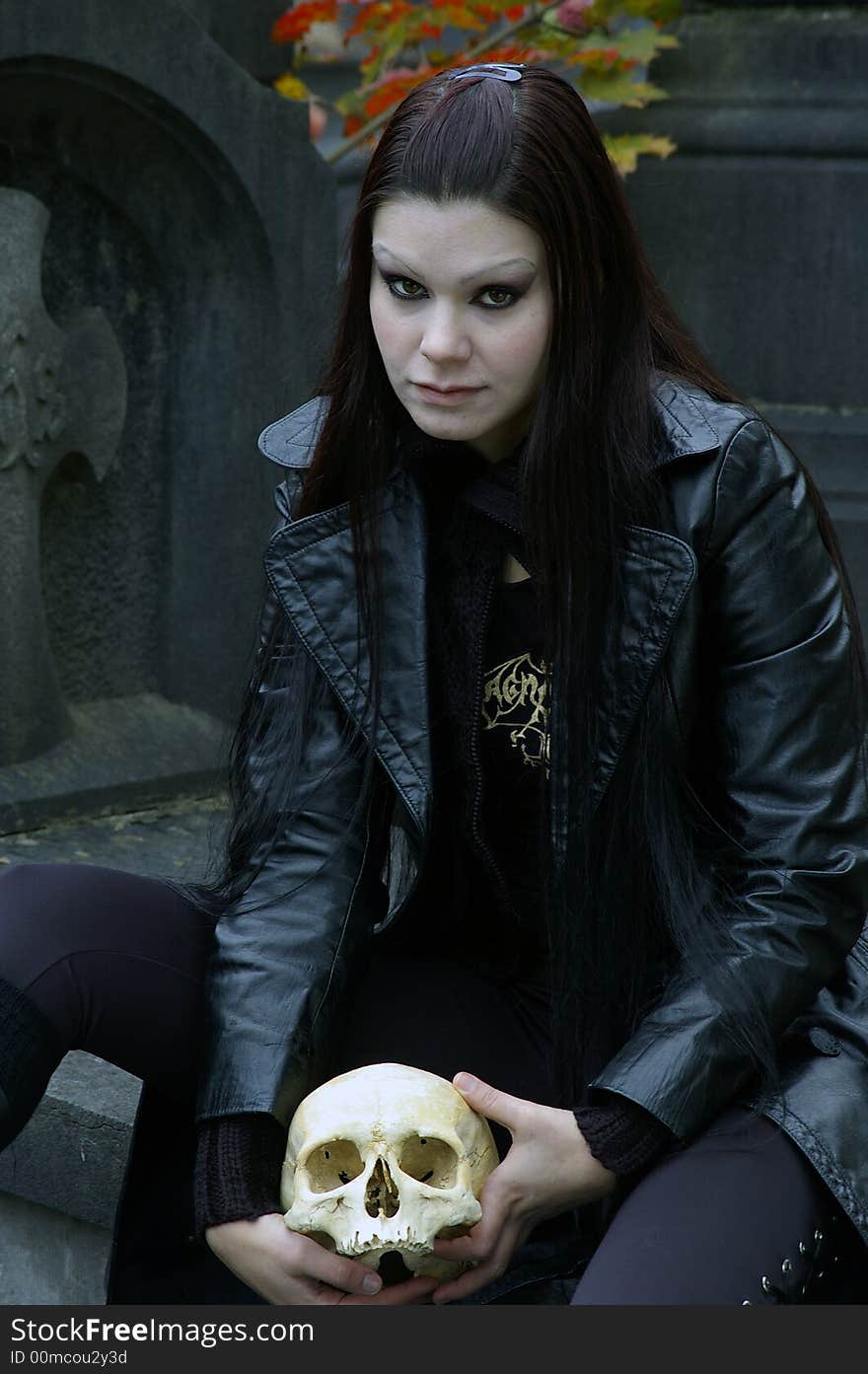 Woman in cemetery