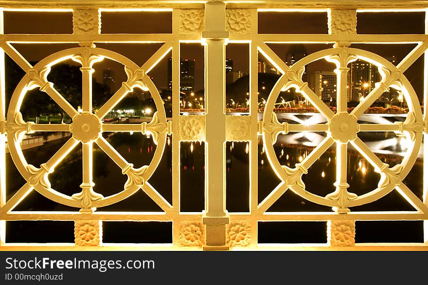 Floral patterns on steel colomns at a Bridge; Grills Structure. Floral patterns on steel colomns at a Bridge; Grills Structure.